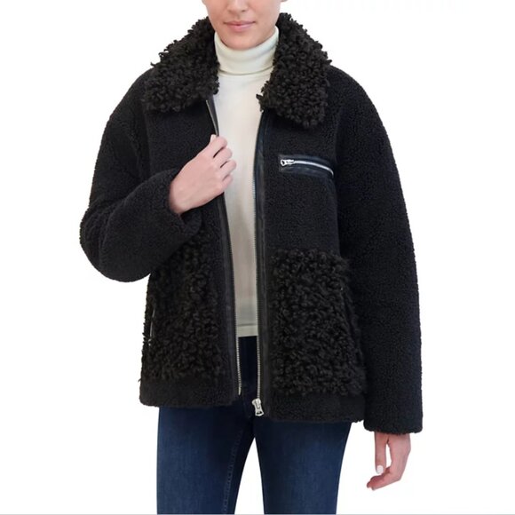 NEW Hudson Jeans Faux Leather Faux Shearling Jacket Winter $268 RETAIL 2511 5T3 - Picture 1 of 5